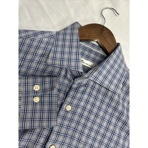 Peter Millar Button Up Shirt Gray Plaid Long‎ Sleeve Button Down Men's L Cotton